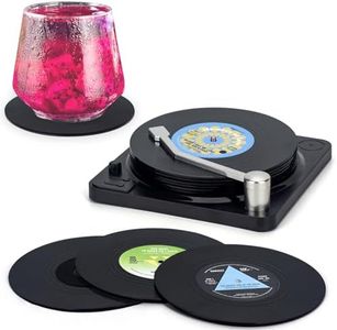 Valdivia Retro Vinyl Record Coasters with Player, 6PCS Music Coasters for Drinks, Home and Coffee Table Decor, Birthday Gifts for Music Lovers, Housewarming Gifts and White Elephant Gifts Ideas
