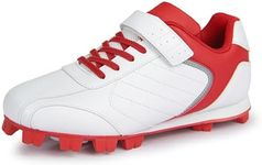 Sooneeya Kids Baseball Cleats - Youth Rubber Molded Softball Cleat - Boys Girls Low Top Athletic Shoes, Red, 11.5 Little Kid