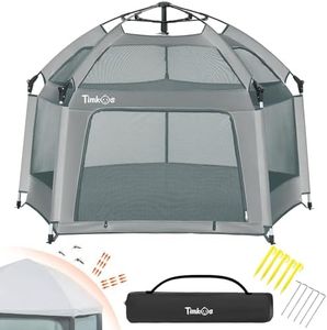 Baby Playpen, Collapsible Outdoor Playpen for Adults and Children with UV50+ Canopy, Easy Assembly Outdoor Baby Play Pen with 300D Oxford Fabric mesh, Safety Lock, Travel Bag (Gray)