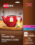 Avery Print-to-The-Edge Tags with Strings for Laser and Inkjet Printers, 2" x 1.25", White, 180/Pack (22848)