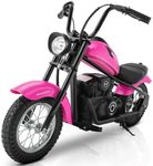 ELEMARA Electric Dirt Bike, 24V Ride on Toy for Big Kids,15 mph & 150lb Max, Kids Motorcycle w/Raised Handlebars, Power Display, Twist-Grip Throttle,Shock Springs, Key Start,Handbrake, 12" Tires-Pink