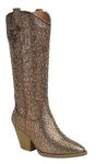 Forever Women Rhinestone Western Cowboy Pointed Toe Knee High Pull-on Boots, New Brown, 6.5 UK