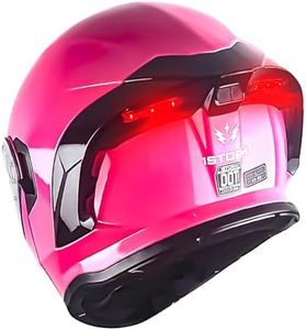 1Storm New Motorcycle Bike Modular Full Face Helmet Dual Visor Sun Shield with Rechargeable LED Tail Light: LED-X90 Glossy Pink