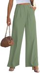 GRAPENT Women Dress Pants Dress Slacks for Women Wide Leg Trousers Outfits High Waisted Work Pants Office Green Dress Pants for Women Color Sage Green Size Large Size 12 Size 14