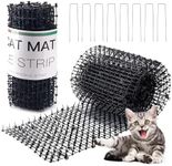 Hmyomina 16.4FT Scat Mat for Cats with 8 Garden Staples, Cat Scat Mat with Spikes Outdoor Plant & Furniture Protector(2PCS, 8.2FT Each)