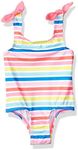 Pink Platinum Girls Rainbow Stripe Print Swimsuit, White, 12 Months