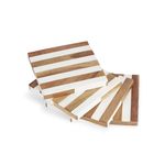 Haus & Kinder Resin and Acacia Wood Stripe Coaster Set of 4 | Square Coaster Set for Kitchen Dining Table Decor Accessories for Hot Pots and Cups (10cm x 10cm) | White & Brown