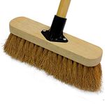 10” Soft Broom Indoor with Wooden Handle Natural Coco Bristles Sweeping Brush with Durable Support Bracket for Cleaning Any Surface Wooden Floor Decking and Paving Slabs (Pack of 1)