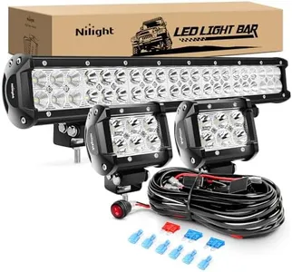 Nilight - ZH002 20Inch 126W Spot Flood Combo Off Road Led Light Bar 2PCS 18w 4Inch LED Pods With 16AWG Wiring Harness Kit-3 Lead For Tractor, 2 Years Warranty