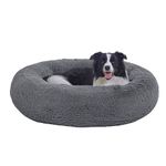 PuppyPalace 36" Calming Dog Bed with Removable Cover, Anti Anxiety Dount Dog Bed, Plush Round Pet Bed for Large Dog,Fluffy Faux Fur Dog Bed,Washable Cuddler Dog Bed(Dark Grey,Large)