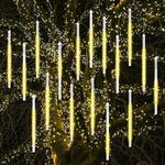 Vikdio Christmas Lights Outdoor, Meteor Shower Lights 16 Spiral Tubes 30cm 480 LEDs 5.25m Lit Length, Waterproof Snowfall Icicle Lights for Outdoor Xmas Decoration Party Tree Window (WarmWhite)