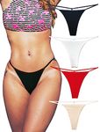 KUKU PANDA Cotton G String Thongs for Women T Back Gstring Underwear Seamless Panties Low Cut Comfortable Tangas Sexy Stringsthongs 4 Pack Set (B/R/W/N, Large)