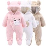 Haokaini Newborn Bear Warmer Snowsuit Cotton Fleece Hooded Romper Jumpsuit for Baby Girls Boys (0-3 Months, Pink 1)