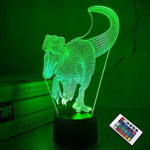 CooPark 3D Dinosaur LED Night Light Illusion Lamp Boys Children Decoration Light Mood Light Bedside Remote Control 16 Colors Change Touch Desk Lamps Birthday Gift