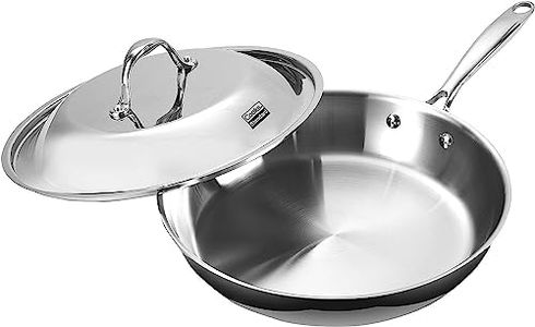 Cooks Standard 12 Inch Stainless Steel Frying Pan, Multi-Ply Clad Wok pan with Dome Lid, Fry Pan with Stay-Cool Handle for Cooking, Silver