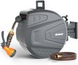 Roywel Retractable Garden Hose Reel 1/2 in x 100ft,Retractable Hose Reel Wall Mount,with 9- Function Sprayer Nozzle,Self-Rewind,Slow Retraction,Self-Locking,Wall Mounted,180° Pivot Bracket