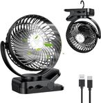 ZEBRE 5000mAh Desk Fan, USB Rechargeable Fan, 3 in 1 Table Fans with Hook, 3-Speed Stroller fan 360° Rotation Pram Fan with LED Lights, Strong Airflow Travel Camping Fan for Home Office Outdoor