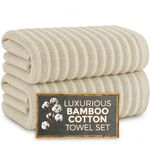 Towelogy® Luxury Bath Towel Set Of 2 | Premium Blend of 60% Bamboo and 40% Cotton | 2x Bath Towels | Super Soft, Quick Dry and Skin-Friendly Bathroom Towels (Natural Set)