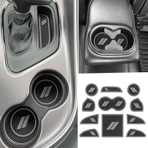 REMOCH for Dodge Challenger Accessories 2015-2024 Custom Fits Cup Holder Insert Anti-dust Mats Door Pocket Center Console Liners (Gray Trim) - 11 PCS Set