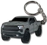 FOUR WHEEL BEAST Chevy Keychain Compatible with Chevy Silverado 1500 Accessories - Toy Truck Gifts Truck Owners Men Key Fob (Silver)