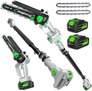 CEEPUY 2-in-1 Brushless Electric Pole Saws for Tree Trimming,8 Inch Cordless Mini Chainsaw with Extension Pole and 2 x 4000mAh Batteries, Pole Chain Saw Gift for Men Dad Husband Fathers Gardener 2026