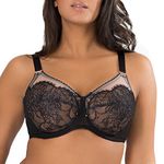 Smart & Sexy Women's Lace & Mesh Unlined Underwire Bra, Black Hue with Blushing Rose, 40DDD