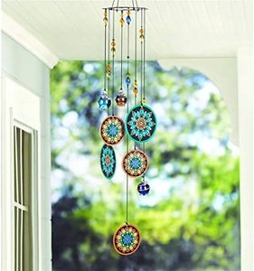 Flower Wind Chimes Outdoors with Colorful Glass Beads Deep Tone Memorial Sympathy Window Garden Hanging Windchimes for Outside