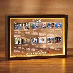 Custom 2026 Calendar LED Light Frame with Photo and Text, Custom LED Light Up Couple Anniversary Picture Frame, Bedroom Night Light, Personalized Photo Gifts For Women,Valentine's Day, Christmas, Anniversary