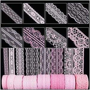 80 Yards Baby Pink Lace Trim Ribbon,8 Rolls Crochet Sewing Assorted Patterns Vintage Floral Lace Ribbons for Sewing DIY,Gift Wrap,Scrapbooking, Bridal Shower Wedding Decor, 10 Yards Each Roll