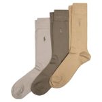 Polo Ralph Lauren Men's Supersoft Flat Crew Socks (3 Pairs), Khaki Assorted, 6-12.5