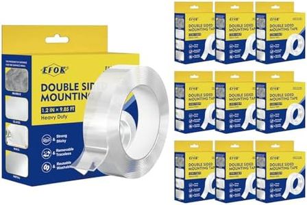 EFOK 10 Packs Double Sided Tape Heavy Duty, Nano Tape Mounting Tape Clear Multipurpose Strong Adhesive Tape for Home, Office, 1.2 in × 9.85 FT