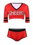 CHICTRY Womens Cheer Leader Costume Uniform Short Sleeve Crop Top and Shorts Pants Sport Sets Red L