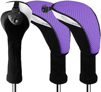 Golf Club Head Covers for Woods and Driver Hybrids Fairway Value Pack Protective Clubs Headcovers with Interchangeable No.Tags 1 3 5 (Driver&Fairway&Hybrid, 3 Pack-Purple)