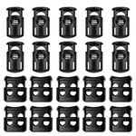 20 Pcs Plastic Cord Locks, FineGood End Spring Toggle Stopper Slider, 10 Pcs Sing-Hole, 10 pcs Double-Hole - Black