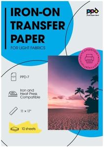 PPD Iron on Transfer Paper for Inkjet Printer for Light Fabric, 11 x 17 Printable Paper for Clothing, T Shirts and Cotton Textiles, Print and Cut Heat Transfer, DIY at Home, Washable (10 Sheets)