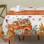 cusugbaso Fall Tablecloth 52x70 Inches, Plaid Pumpkins Truck Decorations for Home, Water Resistant Orange Thanksgiving Table Cloth Rectangle for Party, Dinner