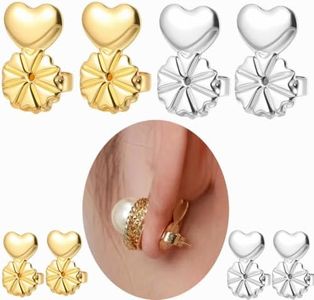 Earring Lifters Earring Backs for Droopy Ears 8Pcs Earring Backs Replacements for Jewelry Hypoallergenic Earring Back for Heavy Earring Adjustable Heart Earring Backs 4Gold & 4Sliver