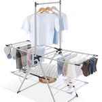 APEXCHASER Clothes Drying Rack, Foldable 2-Level Drying Racks with High Hanger, Laundry Stand with Height-Adjustable Gullwingss