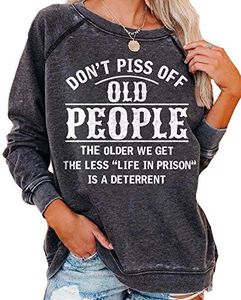 Don't Off Old People Tops Women's Graphic Novelty Sarcastic Funny Pullover T Shirt Top, Black, Medium