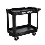 Olympia Tools 2 Shelf Black Rolling Utility Cart - Supports Up to 500 lbs, Comfort Handle - Heavy Duty Carts With Wheels - Great for Warehouse, Garage, Manufacturing, Cleaning