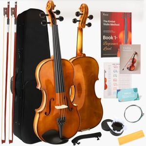 Kmise Teacher Approved 4/4 Full Size Violin Starter Kit for Adults Beginners Students, High Density Ebony Acoustic Violins, Fiddle Bundle with Case, Bow, Rosin, Strings, Shoulder Rest & Guide