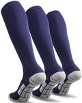 CWVLC Soccer Socks Mens Womens 3 Pairs Rugby Sport Team Athletic Knee High Long Tube Cotton Compression Socks Navy Blue Large (10-13 Women/8-12 Men)