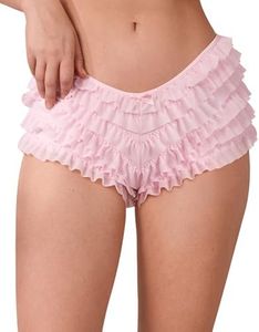 SHARICCA Womens Sexy Mesh Ruffle Panties Booty Boy Shorts Underwear Pink L/XL