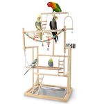 Mofish Large Bird Playstand Parrots Pet Parrot Playground Bird Play Stand Wood Perch Gym Playpen Ladder with Feeder Cups Bells for Cockatiel Parakeet (Big)