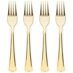 Prestee 100 Gold Plastic Forks Heavy Duty - Elegant Disposable Gold Utensils - Fancy Plastic Silverware for Weddings and Holidays - Heavyweight 7 Inch Gold Forks for Christmas and Special Occasions