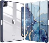 Fintie Hybrid Slim Case for iPad Pro 11-inch (4th / 3rd Generation) 2022/2021 - [Built-in Pencil Holder] Shockproof Cover w/Clear Transparent Back Shell, Also Fit iPad Pro 11" 2nd Gen, Ocean Marble