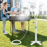 Stand Misters for Outside Patio, Standing Misters with Adjustable 46in Height, 5 Brass Nozzles and 26FT Line, Standing Misting Cooling System for BBQ, Patio, Pool, and Outdoor Water Fun (White, 26FT)