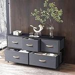 KU Syang Chest of Drawers, Modern Fabric Drawers with Large Storage Space, Dresser with 5 Drawers, Organiser Unit for Bedroom Living Room, Wooden Top and Metal Frame, Dark Grey