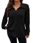 Gemulate Large Jumper Women Plus Size Tunic Ladies Long Sleeve Tops Polo Neck Longline Jumper Striped Sweaters Sweatshirts Black XXL