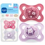 MAM Silicone Original Matte Pacifiers 0-6 Months, Baby Girl, Best For Breastfed Babies, Sterilizing Storage Case, 2 Count,Assorted